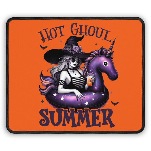Hot Ghoul Summer Mouse Pad – 9x7 Neoprene Desk Mat with Witch and Unicorn Float Design