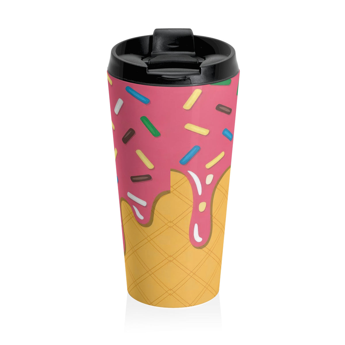 Pink Sprinkle Drip Waffle Cone Stainless Steel Travel Mug