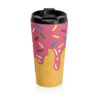 Pink Sprinkle Drip Waffle Cone Stainless Steel Travel Mug