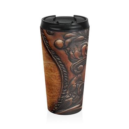Western Tooled Leather Travel Mug