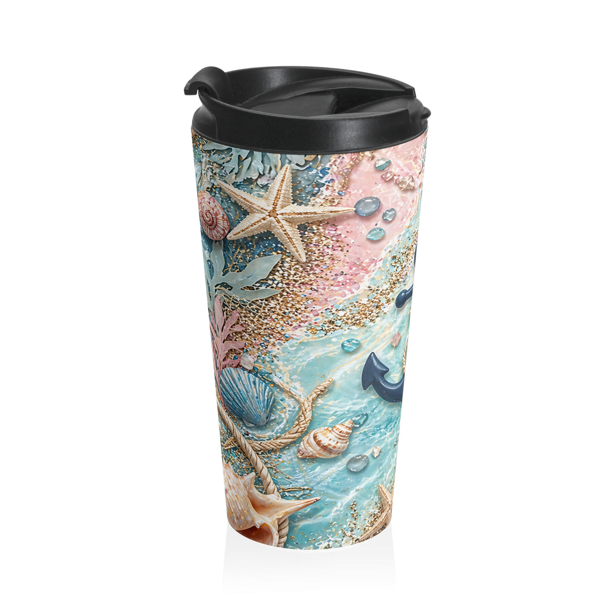 Coastal Anchor & Starfish Stainless Steel Travel Mug