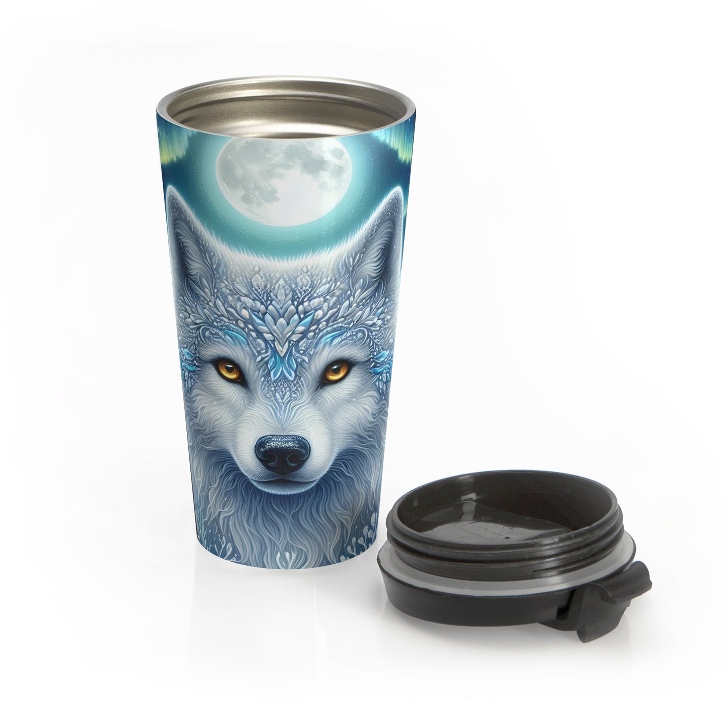 Moonlit Ice Wolf Travel Mug