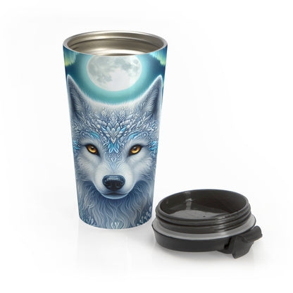 Moonlit Ice Wolf Travel Mug
