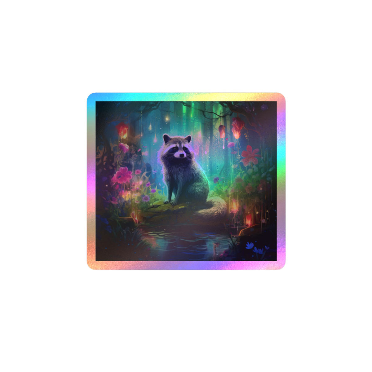 Enchanted Raccoon Forest Kiss-Cut Vinyl Sticker