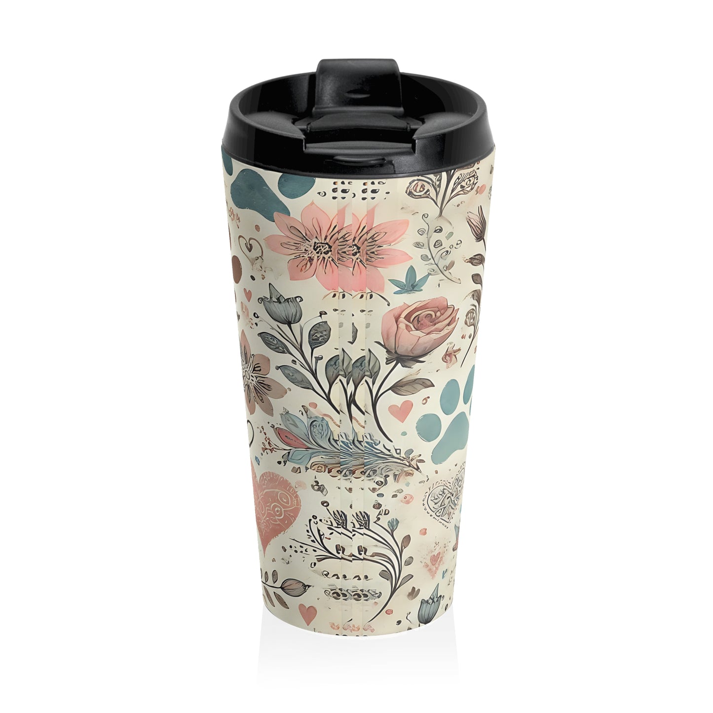 Floral Paw Prints Travel Mug