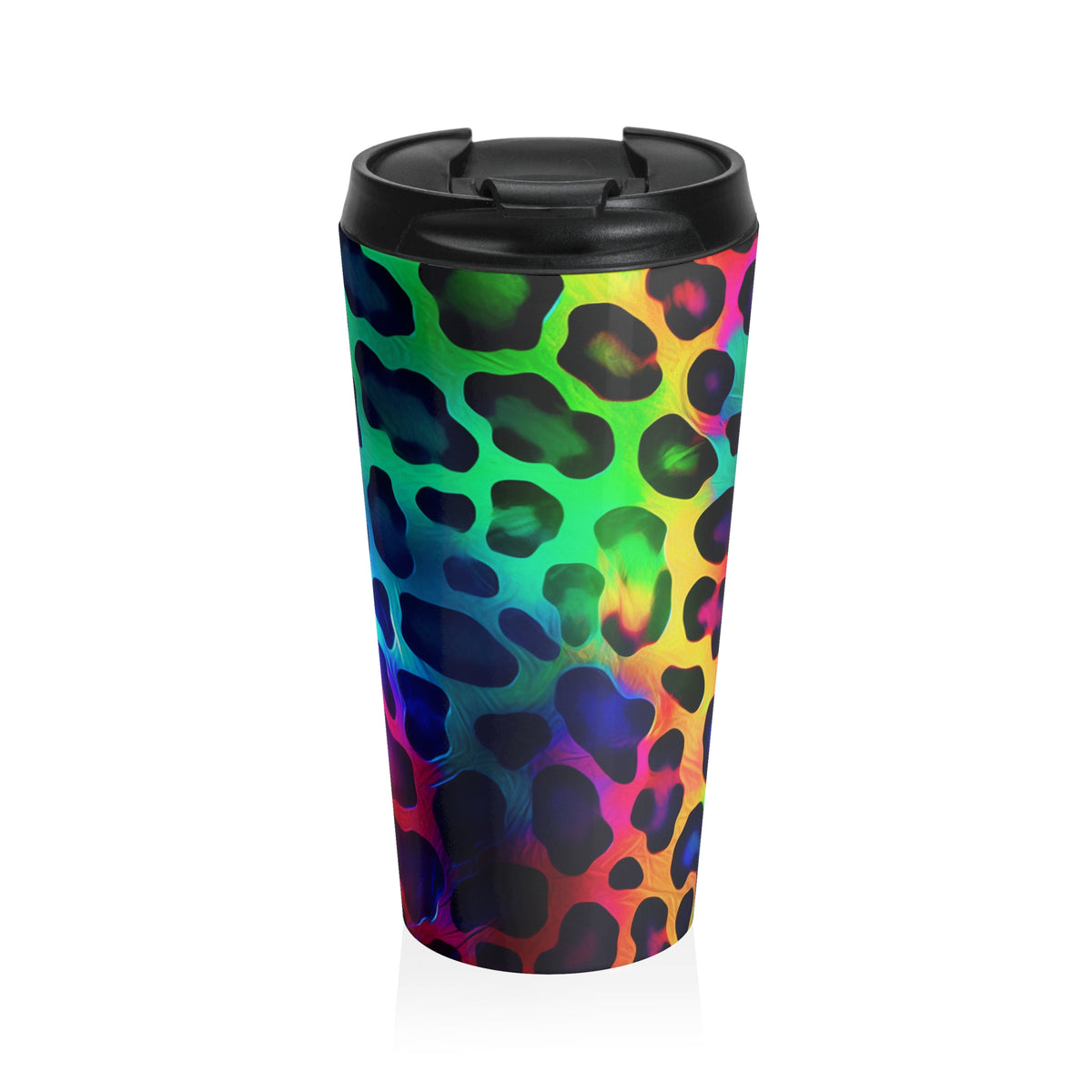 Neon Rainbow Leopard Stainless Steel Travel Mug