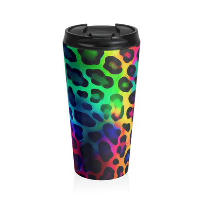 Neon Rainbow Leopard Stainless Steel Travel Mug