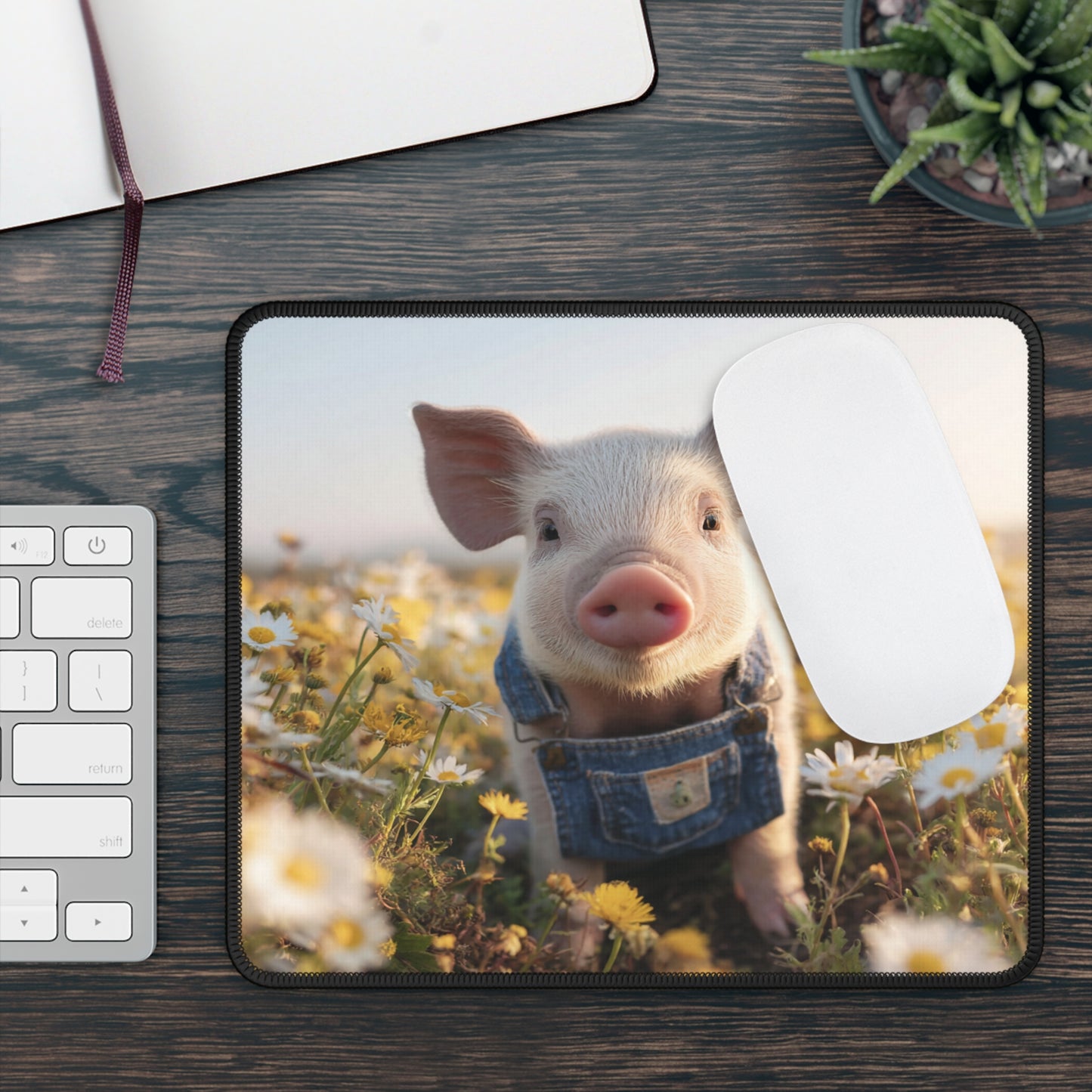 Sunflower Field Piglet Mouse Pad