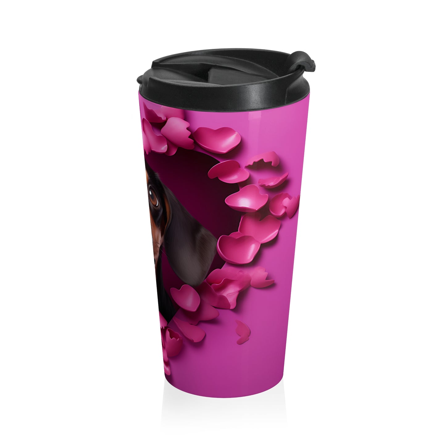 Pink Heart Dachshund Travel Mug