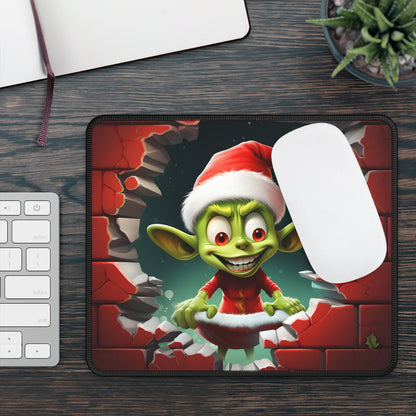 Naughty Christmas Goblin Breaking Through Wall Mouse Pad
