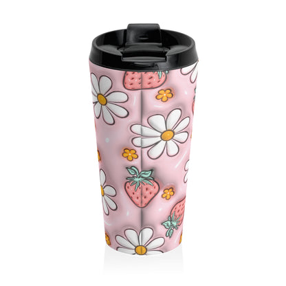 Strawberry Daisy Dream Stainless Steel Travel Mug
