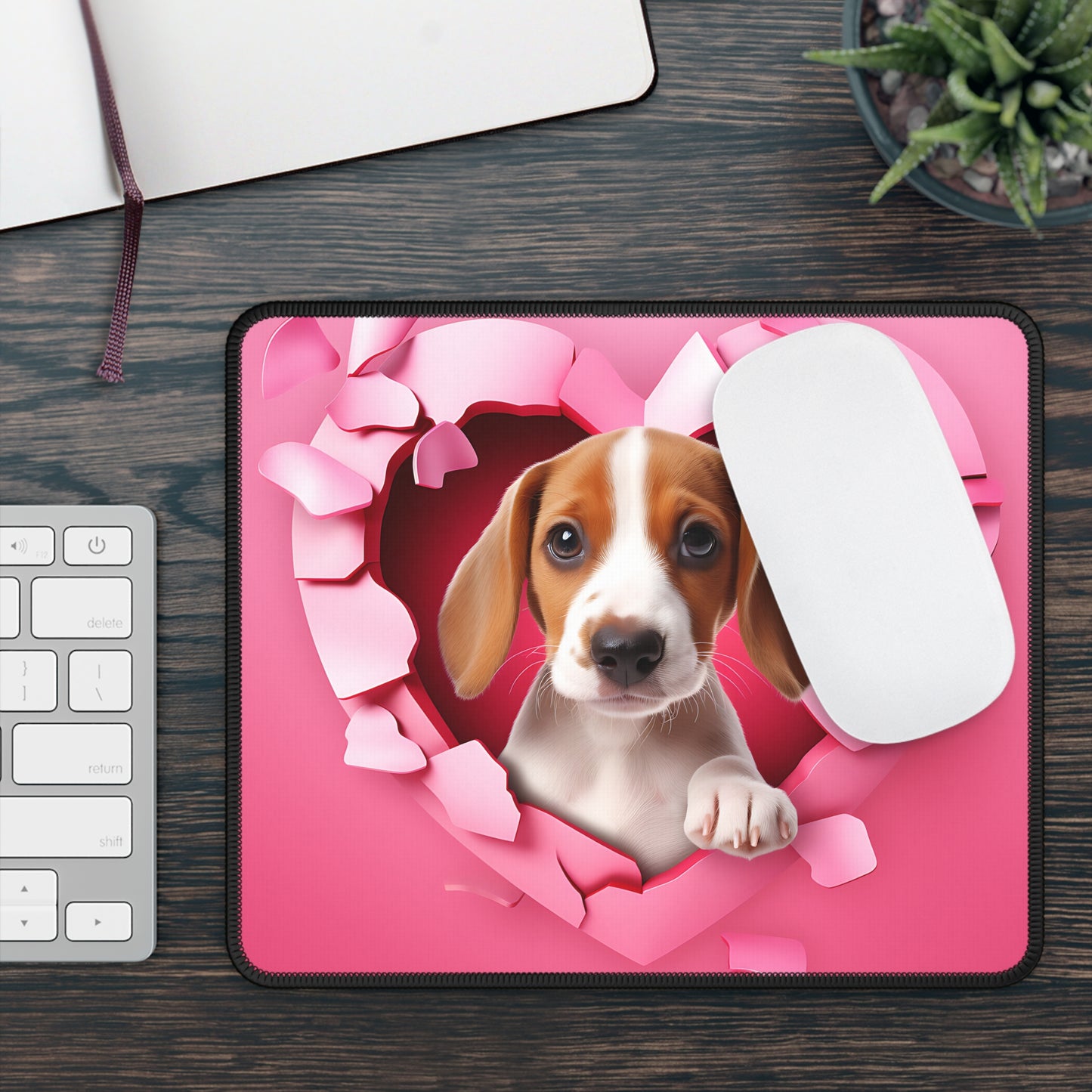 Beagle Puppy Love Heart Mouse Pad