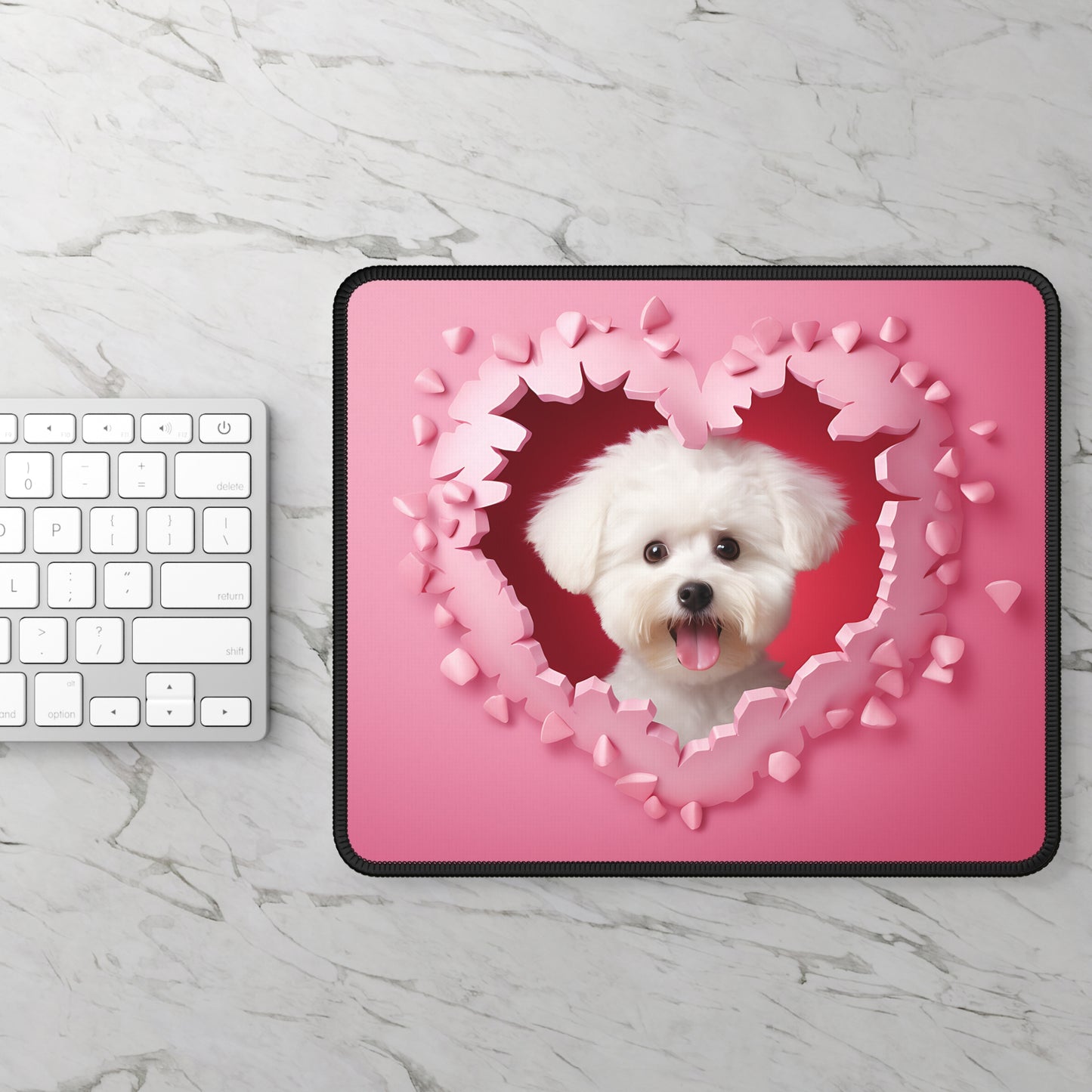 Fluffy Puppy Love Heart Mouse Pad