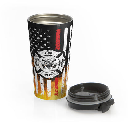 Firefighter Thin Red Line with Fire Travel Mug