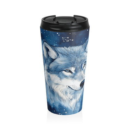 Arctic Sky Wolf Travel Mug