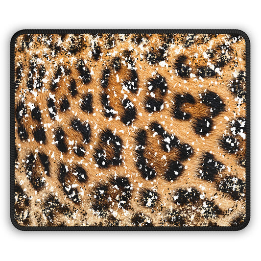 Golden Leopard Luxe Mouse Pad – 9x7 Neoprene Desk Mat with Glitter and Animal Print Design