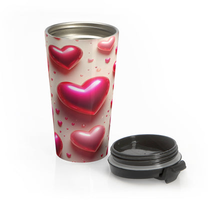 Love Bubbles Pink Heart Stainless Steel Travel Mug