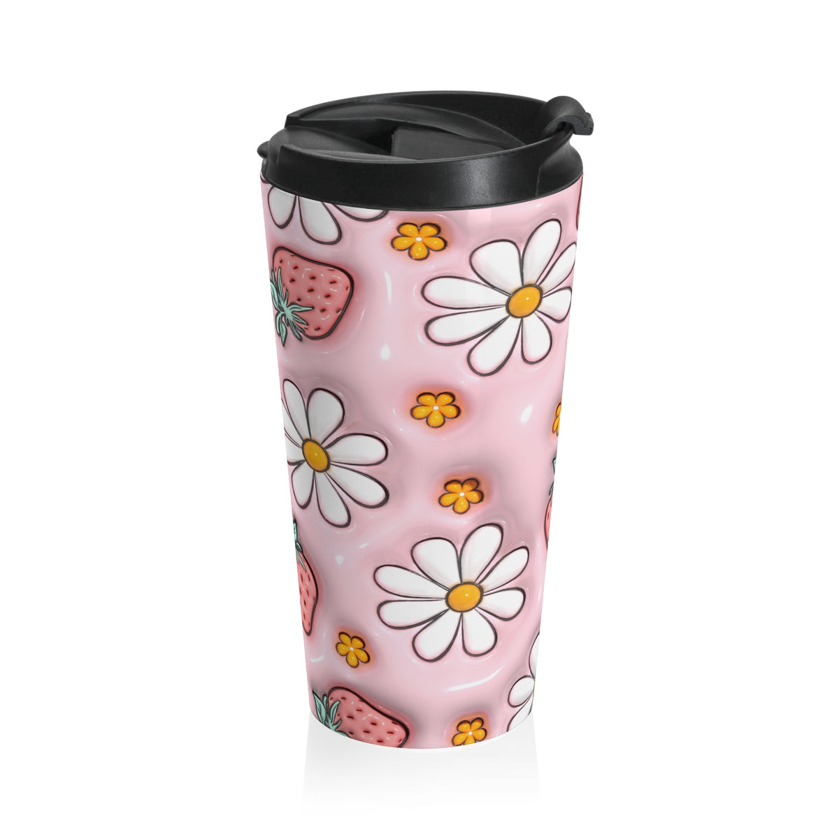 Strawberry Daisy Dream Stainless Steel Travel Mug