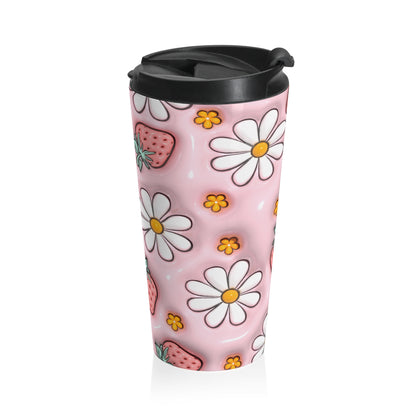 Strawberry Daisy Dream Stainless Steel Travel Mug