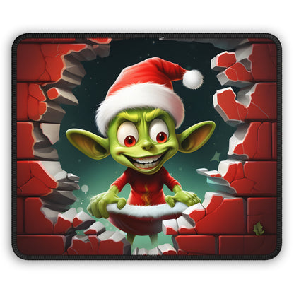 Naughty Christmas Goblin Breaking Through Wall Mouse Pad