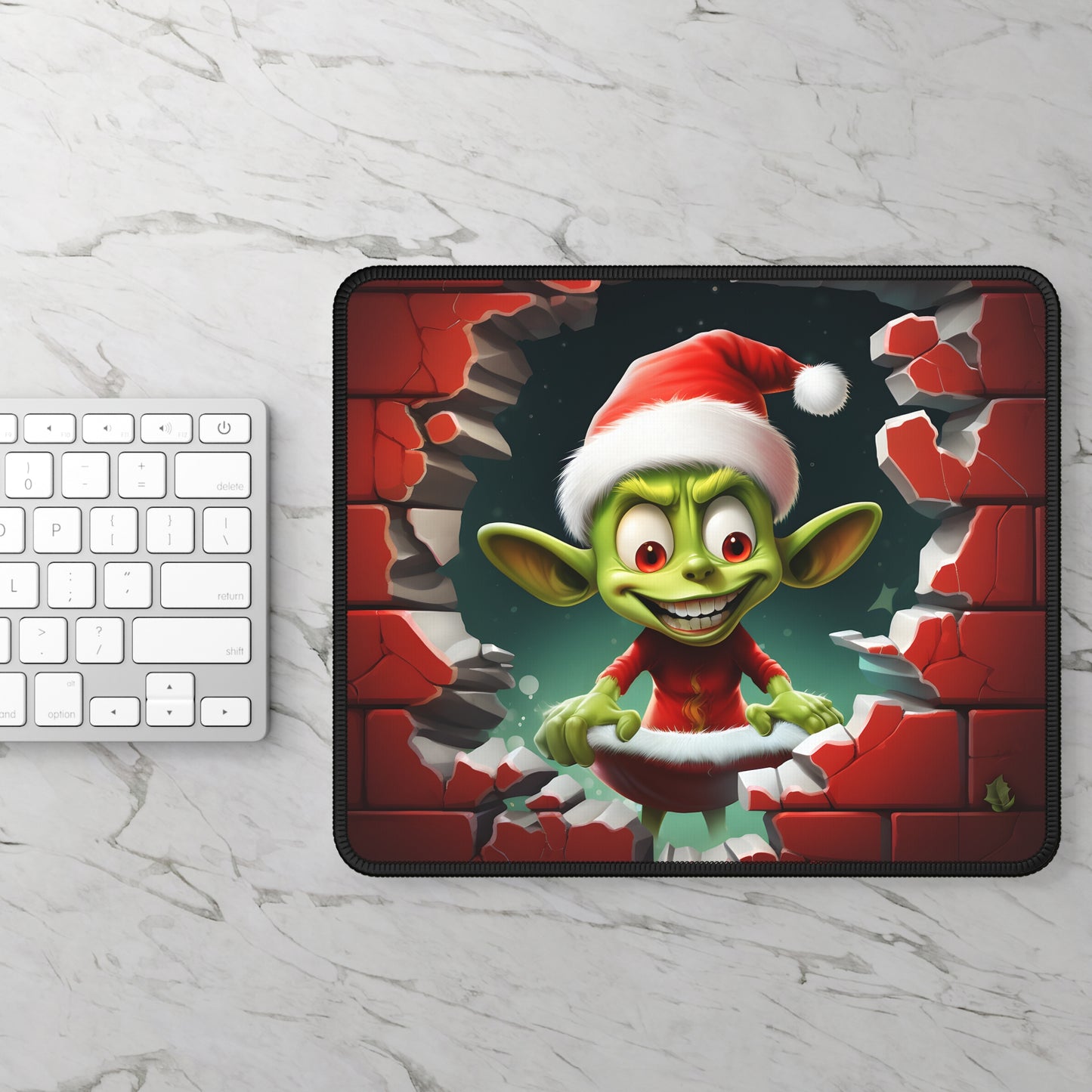 Naughty Christmas Goblin Breaking Through Wall Mouse Pad
