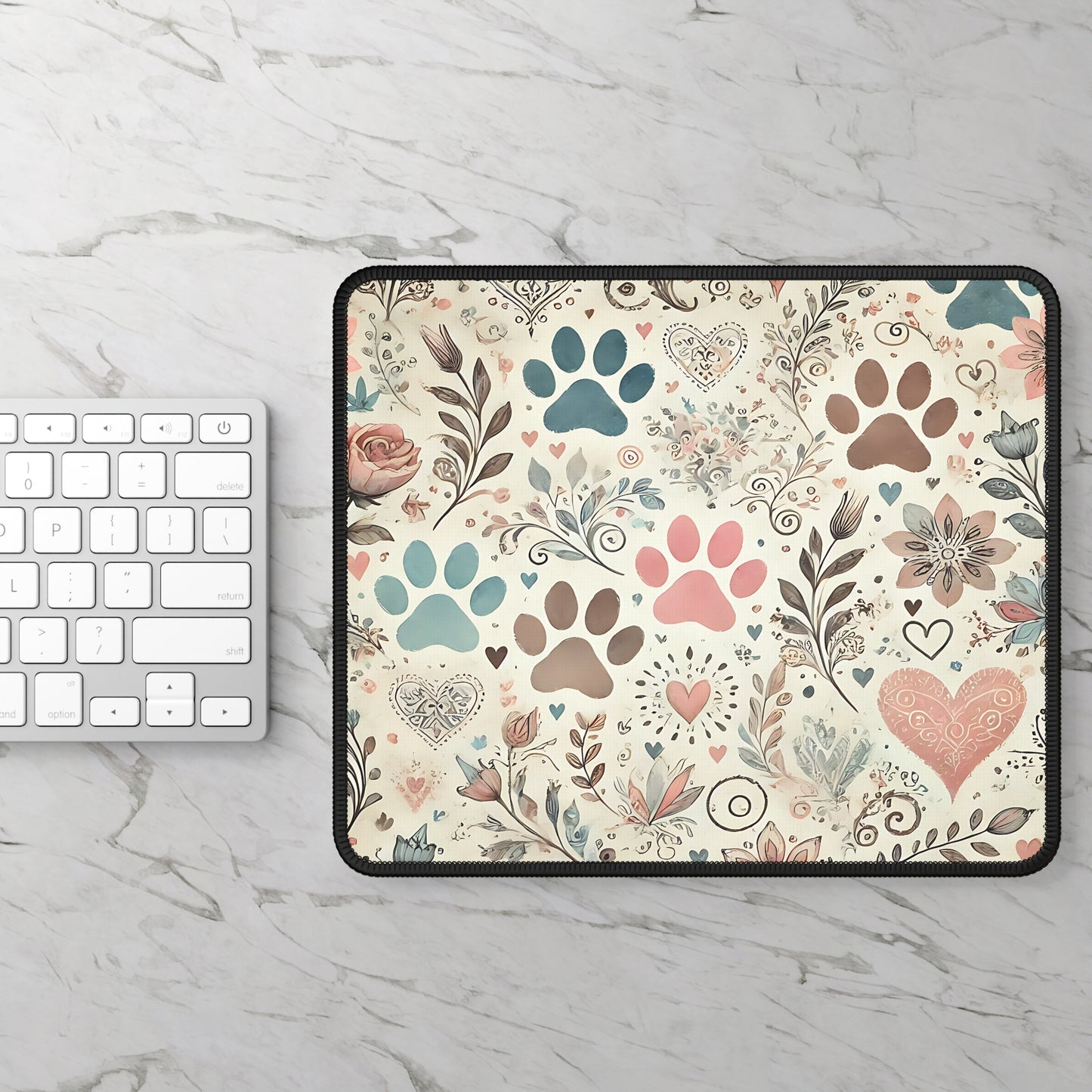 Floral Paw Prints Mouse Pad