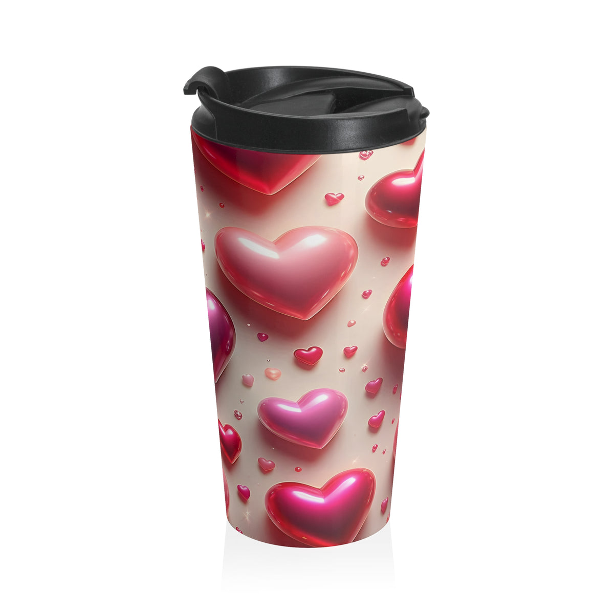 Love Bubbles Pink Heart Stainless Steel Travel Mug
