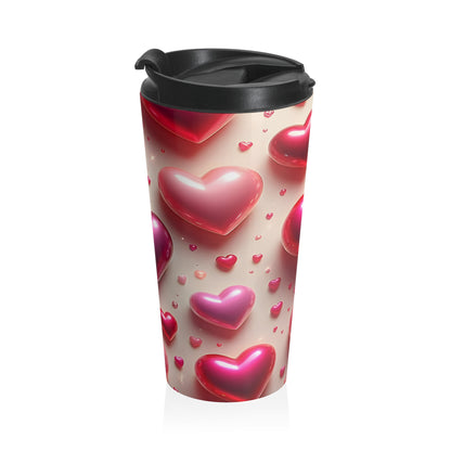 Love Bubbles Pink Heart Stainless Steel Travel Mug