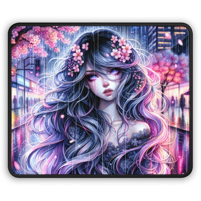 Neon Sakura Rain Mouse Pad