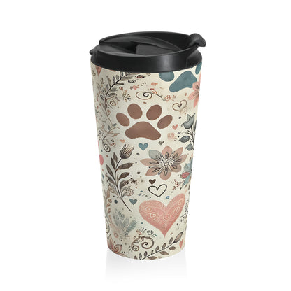 Floral Paw Prints Travel Mug