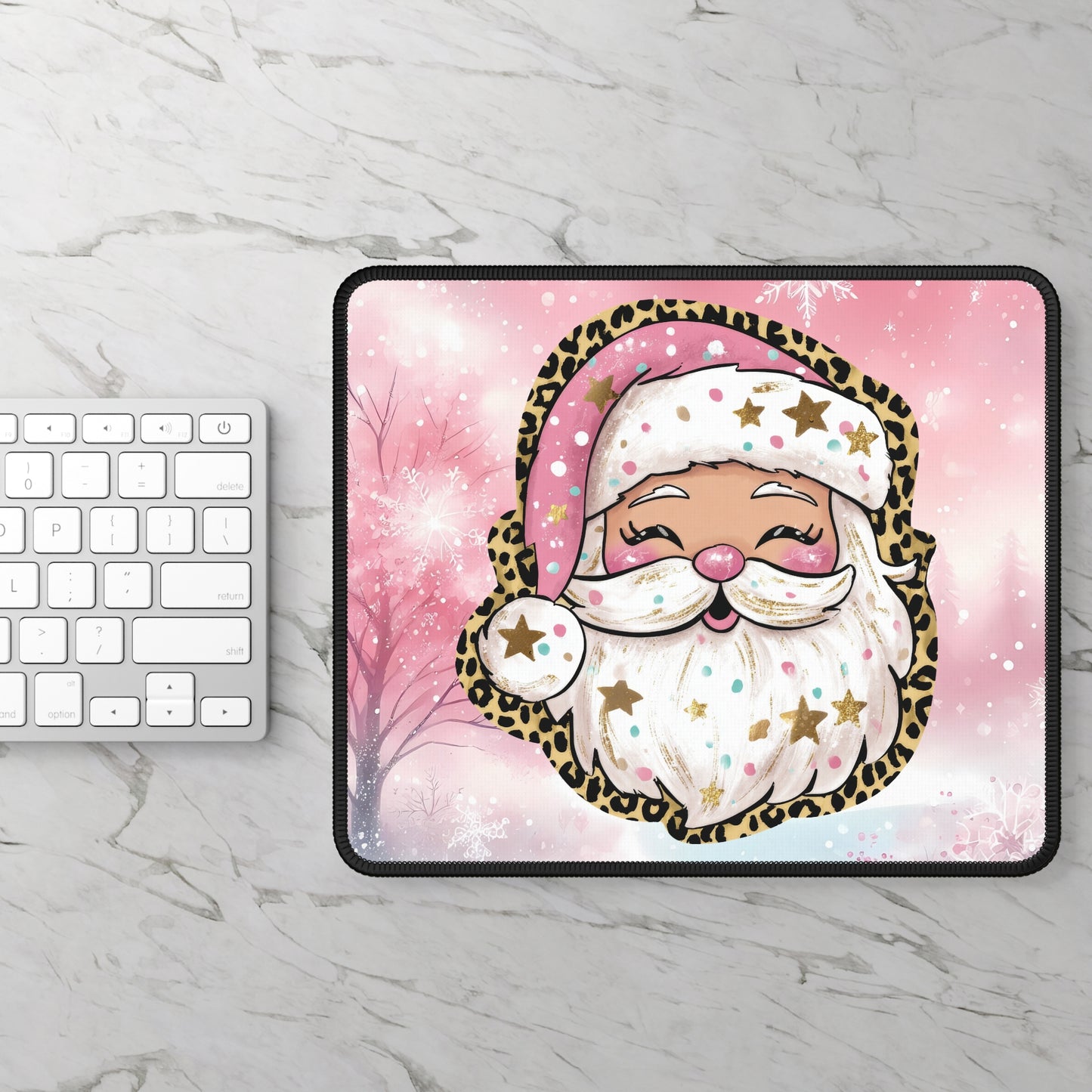 Pink Leopard Santa Mouse Pad
