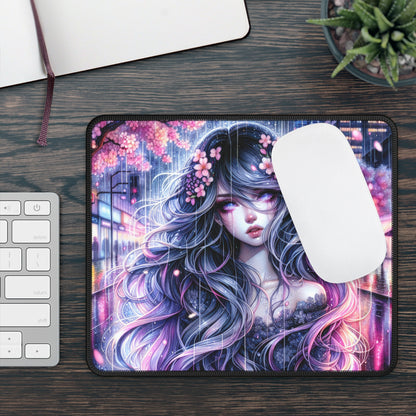 Neon Sakura Rain Mouse Pad