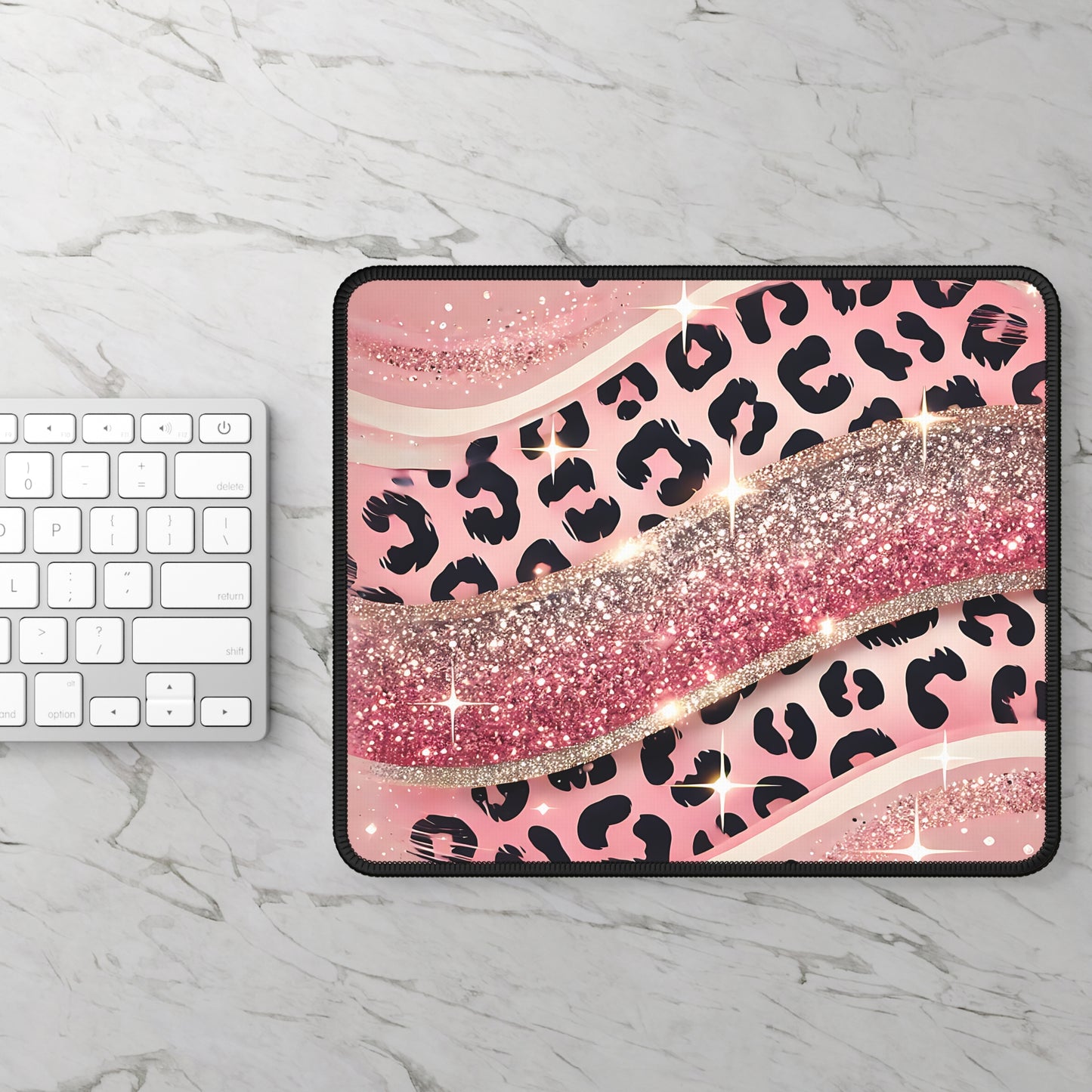 Blush Pink Leopard Glitter Mouse Pad