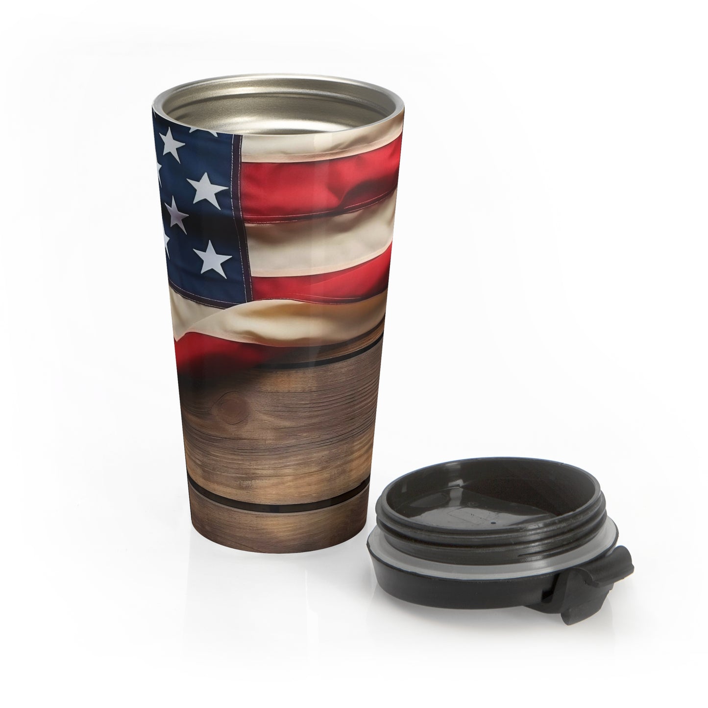 American Flag Barrel Travel Mug