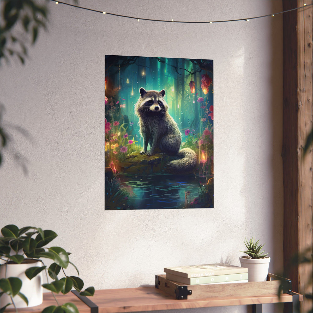 Moonlit Raccoon Enchanted Forest Matte Poster