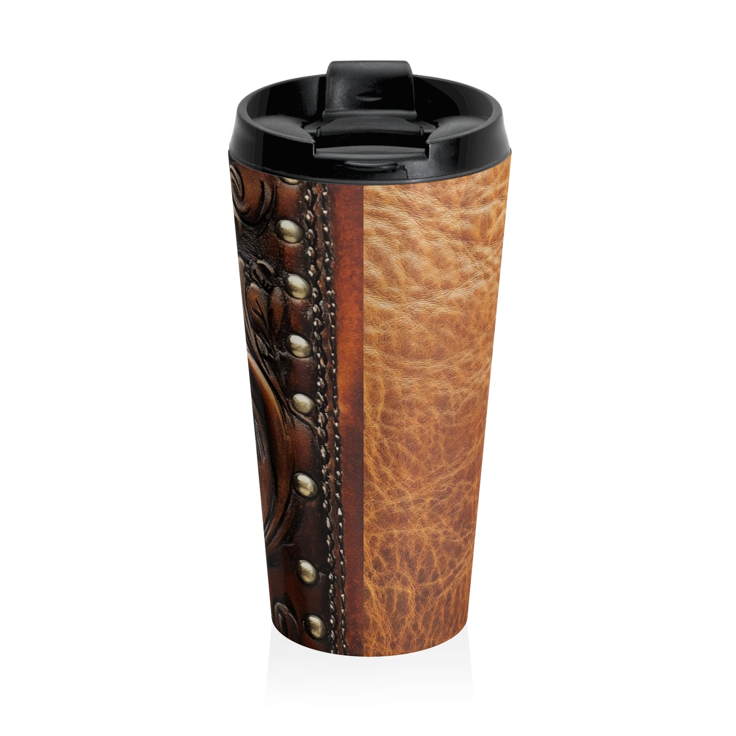 Western Tooled Leather Travel Mug