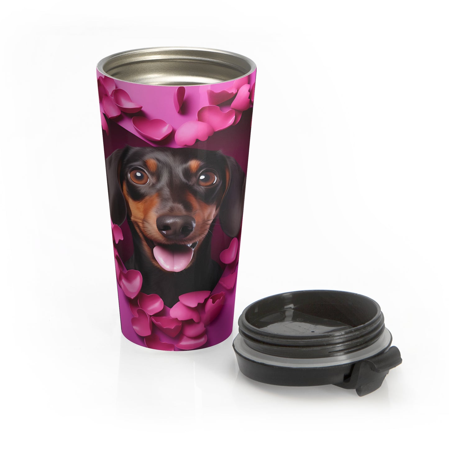 Pink Heart Dachshund Travel Mug