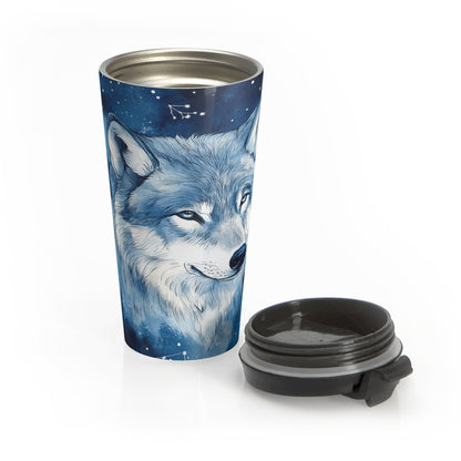 Arctic Sky Wolf Travel Mug