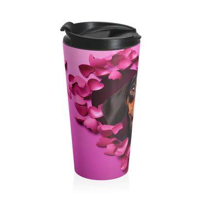 Pink Heart Dachshund Travel Mug