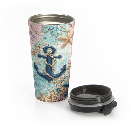 Coastal Anchor & Starfish Stainless Steel Travel Mug