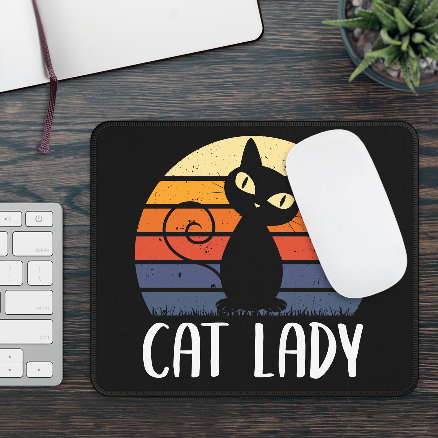 Cat Lady Retro Mouse Pad