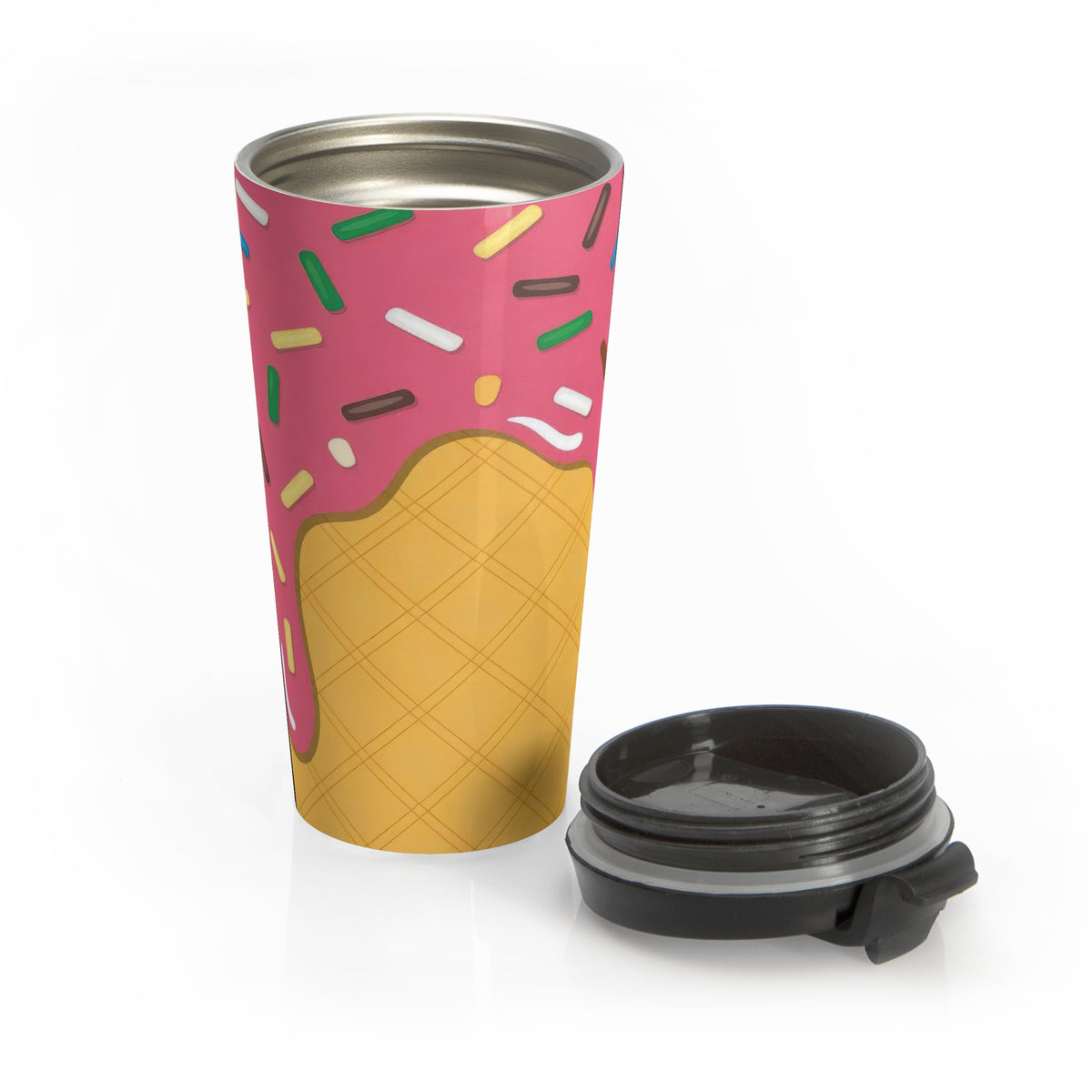 Pink Sprinkle Drip Waffle Cone Stainless Steel Travel Mug