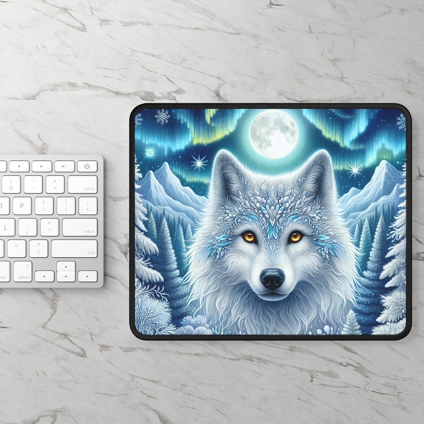 Arctic Moon Wolf Mouse Pad