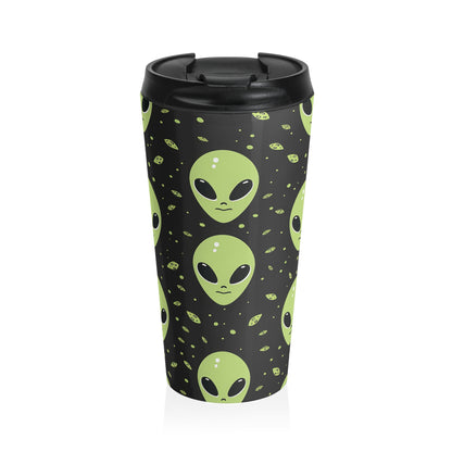 UFO Alien Pattern Stainless Steel Travel Mug – 15oz
