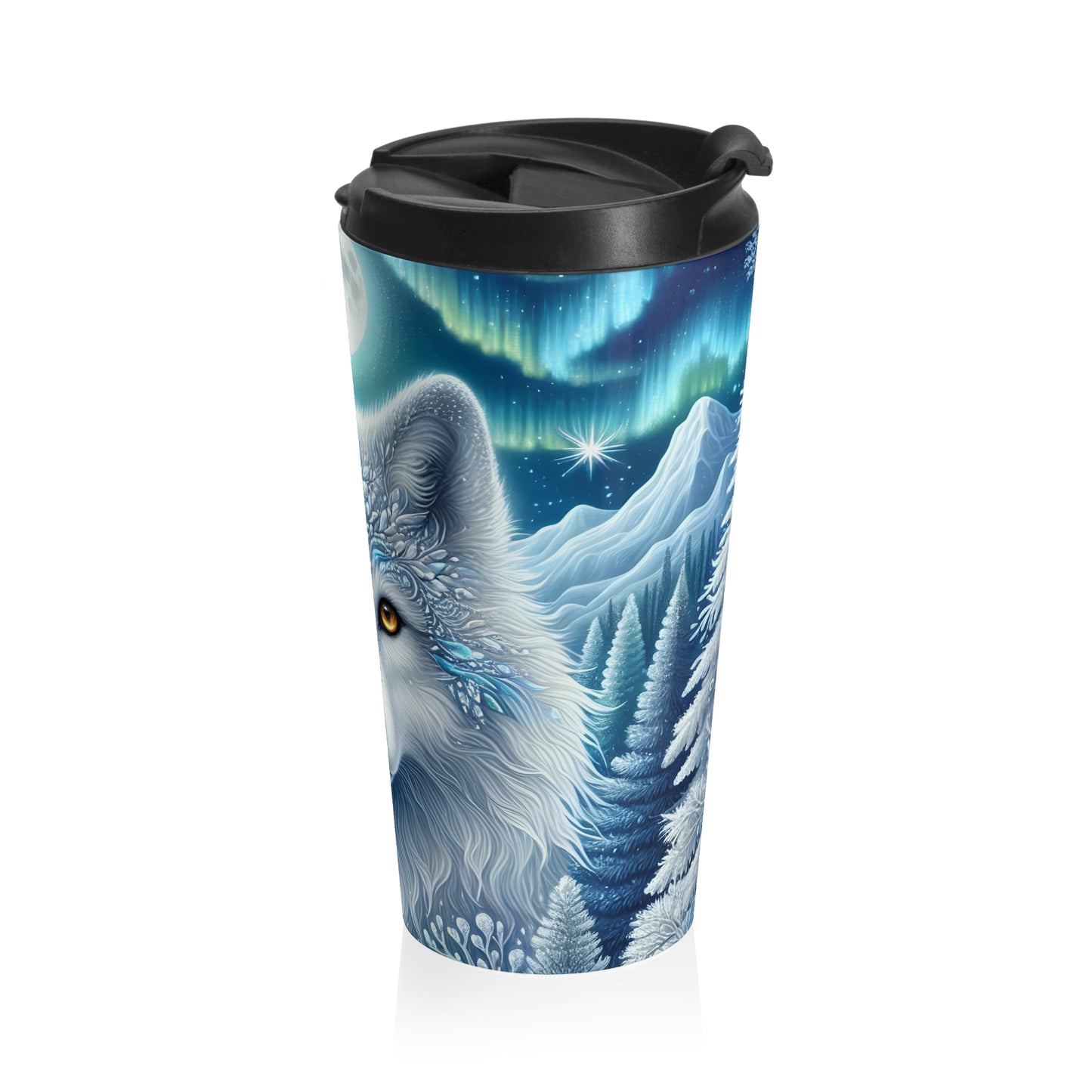 Moonlit Ice Wolf Travel Mug