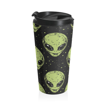 Galactic Alien Pattern Stainless Steel Travel Mug – 15oz