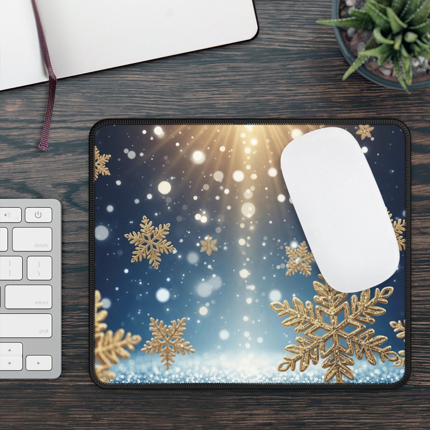 Golden Snowfall Elegance Mouse Pad