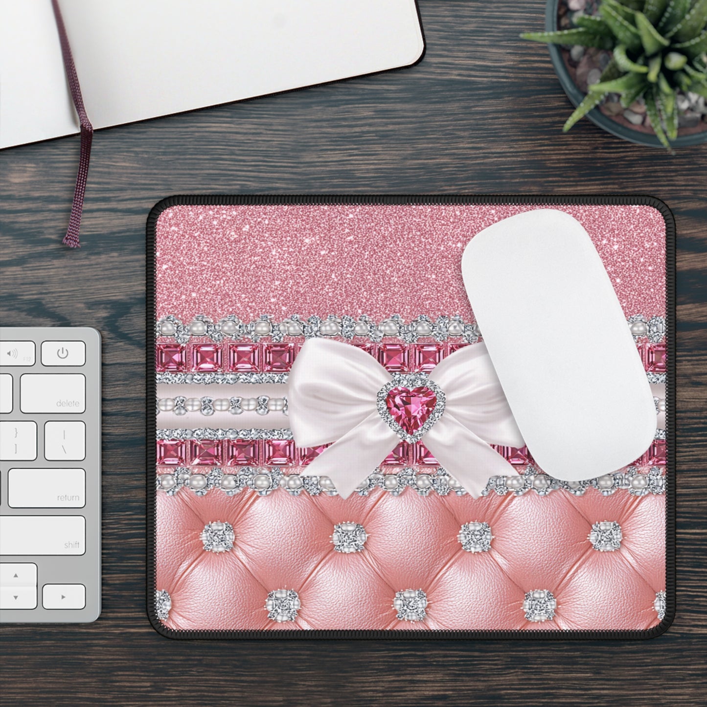 Pink Sparkle Bow Mouse Pad