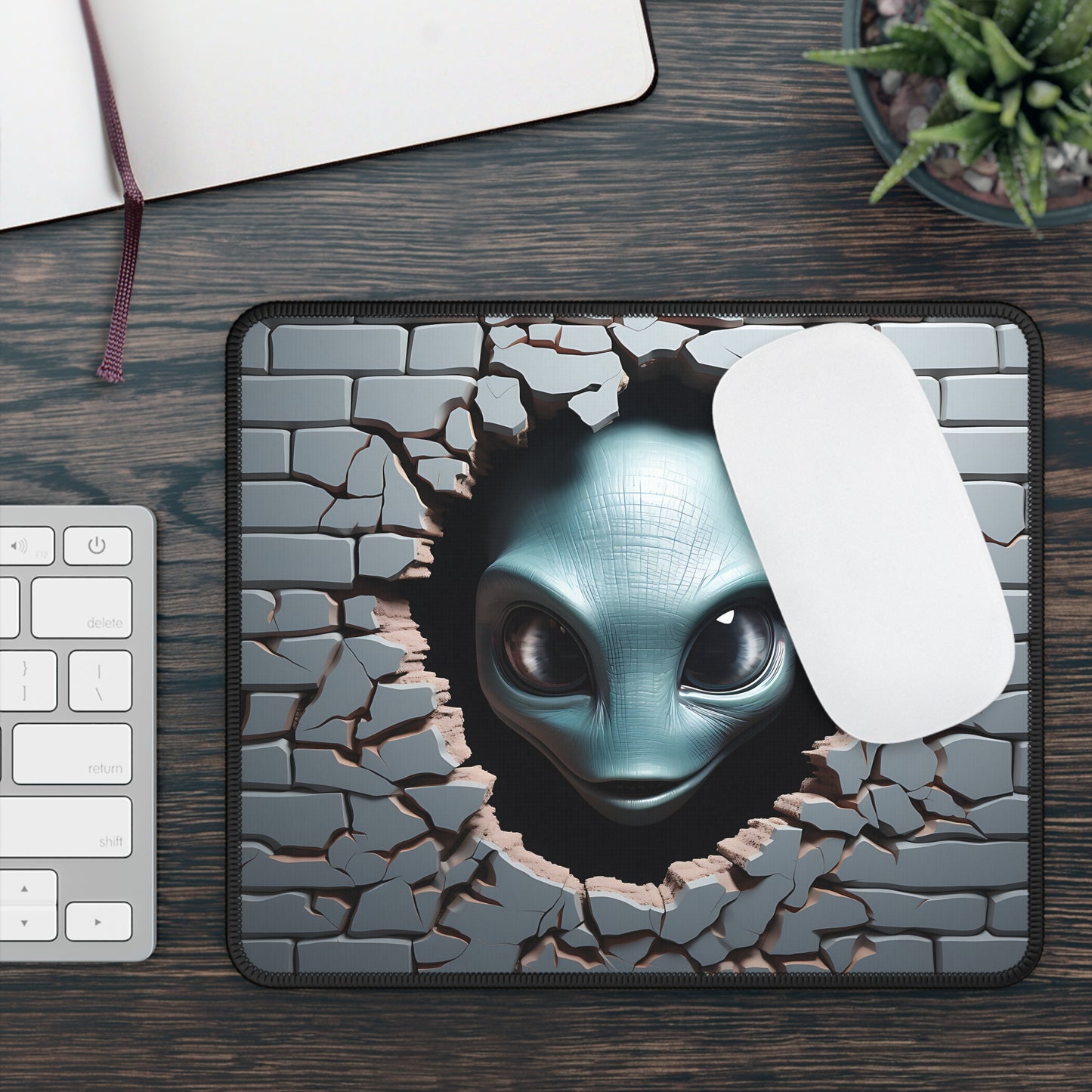 Alien Peeking Through the Wall Mouse Pad