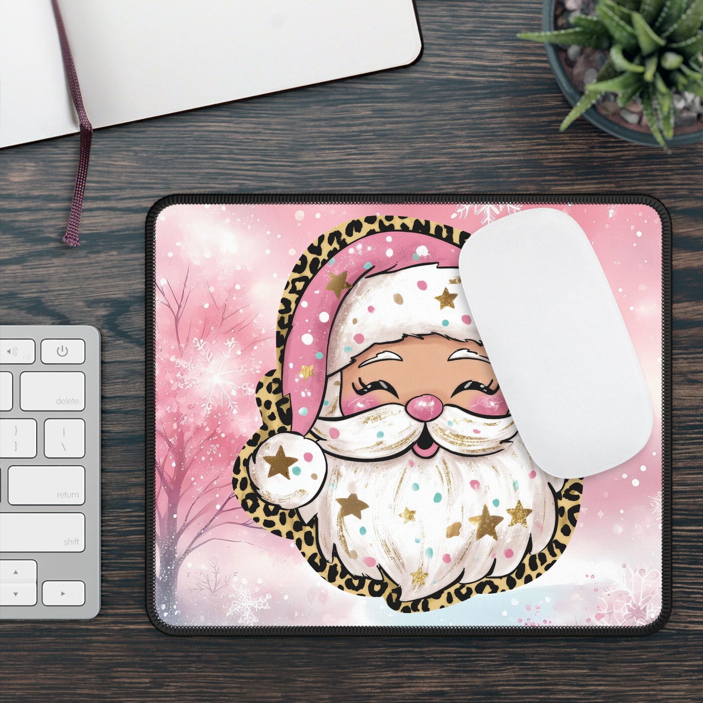 Pink Leopard Santa Mouse Pad